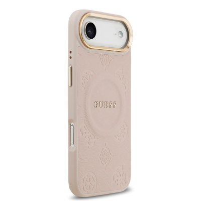 Apple iPhone 17 Air Kılıf Guess Orjinal Lisanslı M-safe Şarj Özellikli Sıcak Baskılı Yazı Logolu PU Deri Peony Kapak - 13