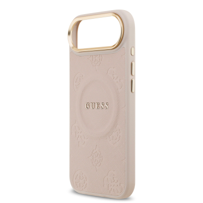 Apple iPhone 17 Air Kılıf Guess Orjinal Lisanslı M-safe Şarj Özellikli Sıcak Baskılı Yazı Logolu PU Deri Peony Kapak - 15