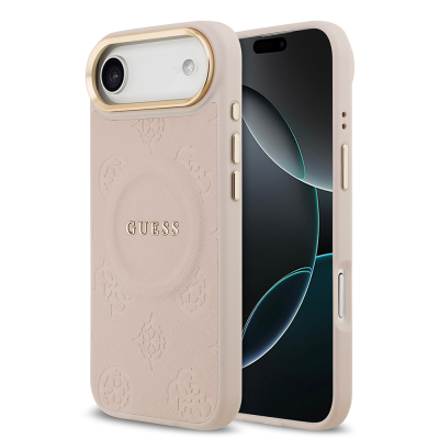 Apple iPhone 17 Air Kılıf Guess Orjinal Lisanslı M-safe Şarj Özellikli Sıcak Baskılı Yazı Logolu PU Deri Peony Kapak - 3