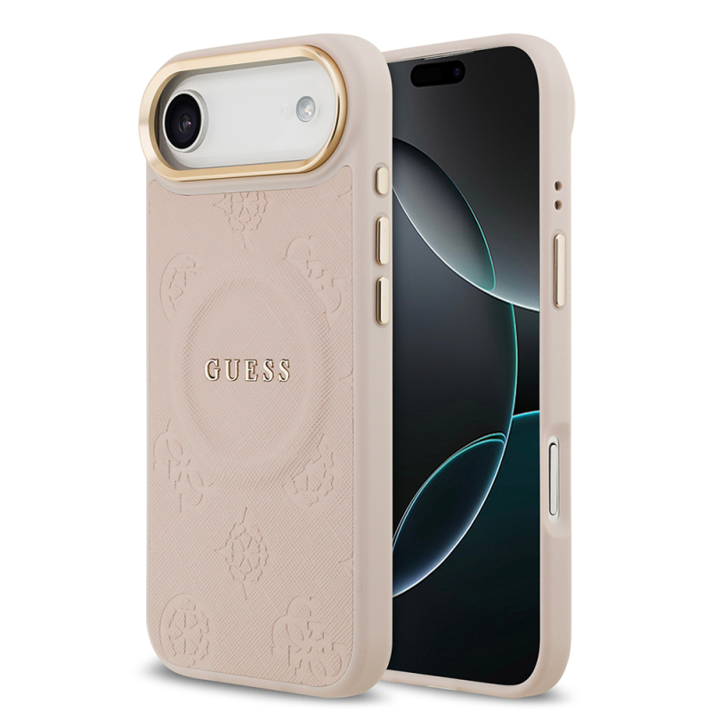 Apple iPhone 17 Air Kılıf Guess Orjinal Lisanslı M-safe Şarj Özellikli Sıcak Baskılı Yazı Logolu PU Deri Peony Kapak - 3