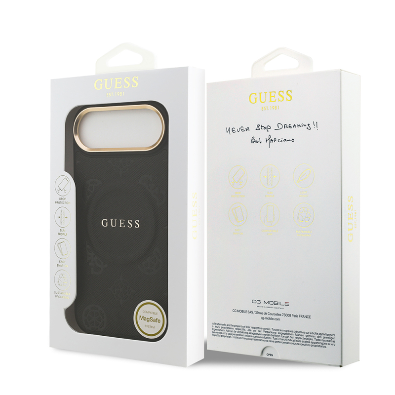 Apple iPhone 17 Air Kılıf Guess Orjinal Lisanslı M-safe Şarj Özellikli Sıcak Baskılı Yazı Logolu PU Deri Peony Kapak - 25