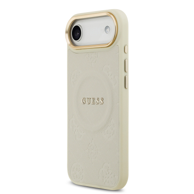 Apple iPhone 17 Air Kılıf Guess Orjinal Lisanslı M-safe Şarj Özellikli Sıcak Baskılı Yazı Logolu PU Deri Peony Kapak - 27