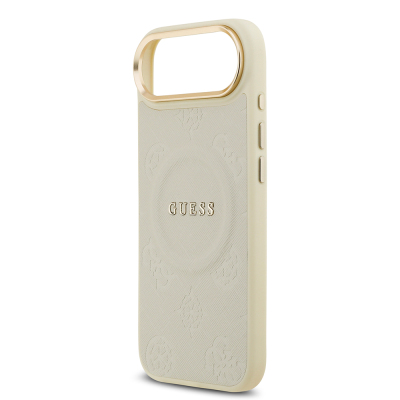 Apple iPhone 17 Air Kılıf Guess Orjinal Lisanslı M-safe Şarj Özellikli Sıcak Baskılı Yazı Logolu PU Deri Peony Kapak - 31