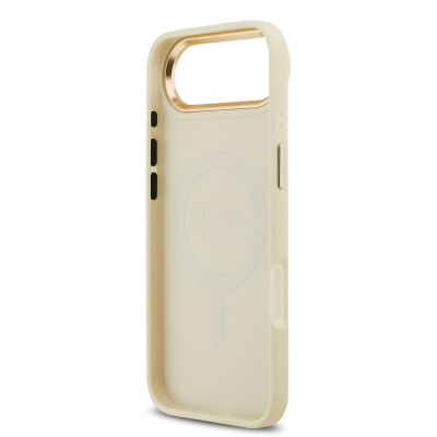 Apple iPhone 17 Air Kılıf Guess Orjinal Lisanslı M-safe Şarj Özellikli Sıcak Baskılı Yazı Logolu PU Deri Peony Kapak - 32