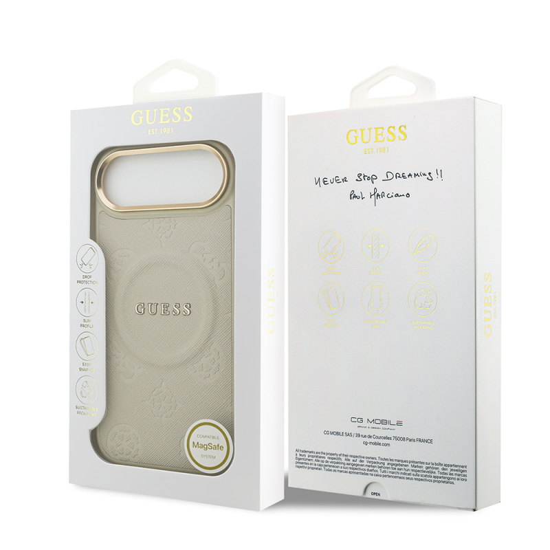 Apple iPhone 17 Air Kılıf Guess Orjinal Lisanslı M-safe Şarj Özellikli Sıcak Baskılı Yazı Logolu PU Deri Peony Kapak - 33