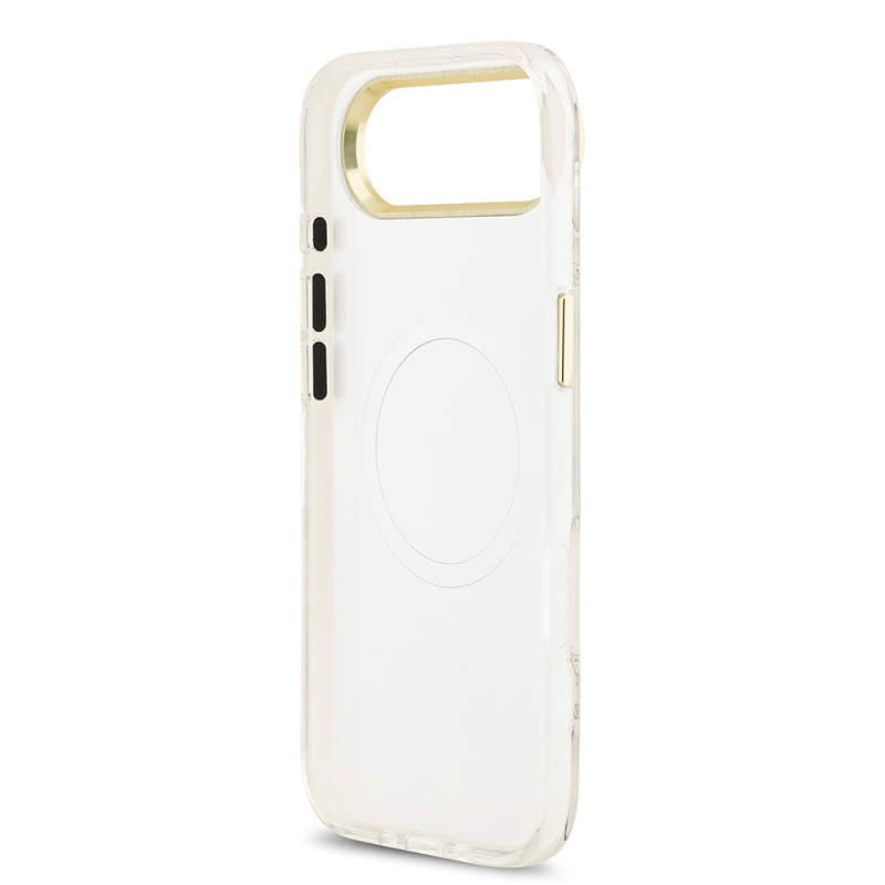 Apple iPhone 17 Air Kılıf Guess Orjinal Lisanslı M-safe Şarj Özellikli Simli Çiçek Desenli Metal Kamera Çerçeveli Üçgen Logolu Kapak - 11