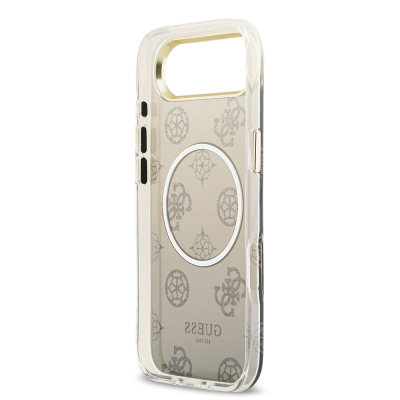 Apple iPhone 17 Air Kılıf Guess Orjinal Lisanslı M-safe Şarj Özellikli Simli Peony Desenli Silikon Kapak - 15