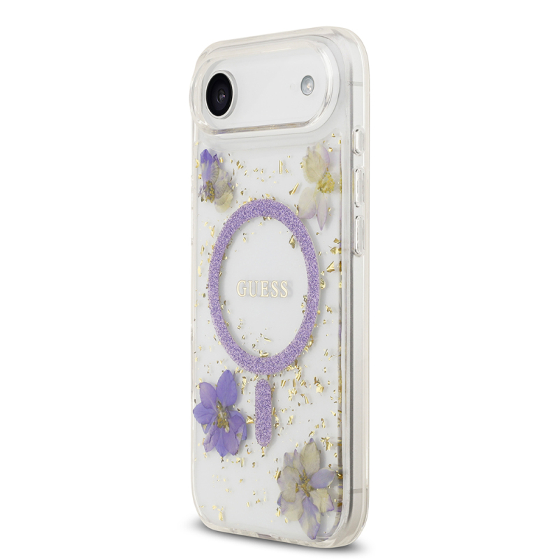 Apple iPhone 17 Air Kılıf Guess Orjinal Lisanslı M-safe Şarj Özellikli Transparan Resin Flowers Kapak - 4