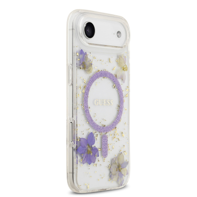 Apple iPhone 17 Air Kılıf Guess Orjinal Lisanslı M-safe Şarj Özellikli Transparan Resin Flowers Kapak - 6