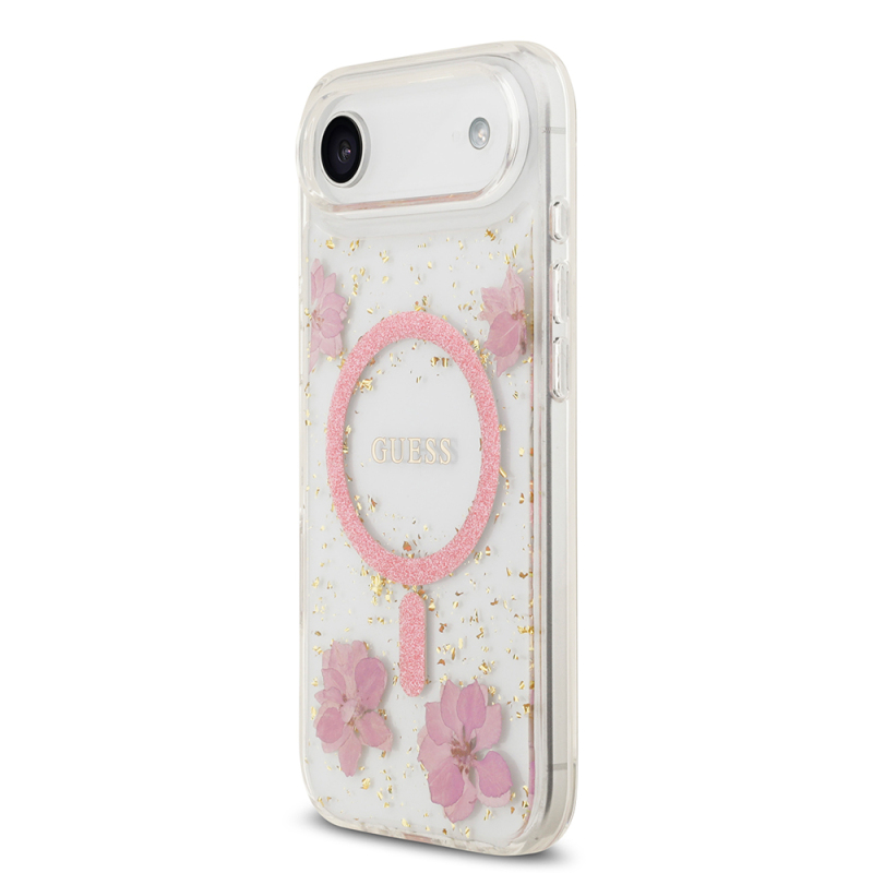 Apple iPhone 17 Air Kılıf Guess Orjinal Lisanslı M-safe Şarj Özellikli Transparan Resin Flowers Kapak - 10