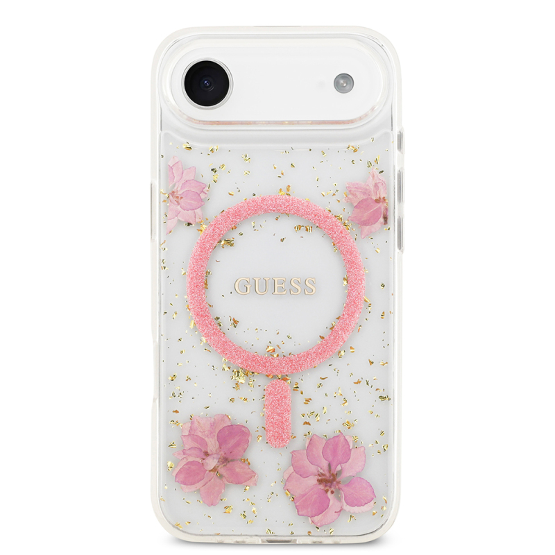 Apple iPhone 17 Air Kılıf Guess Orjinal Lisanslı M-safe Şarj Özellikli Transparan Resin Flowers Kapak - 11