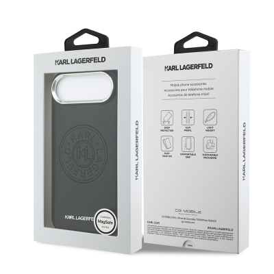 Apple iPhone 17 Air Kılıf Karl Lagerfeld Orjinal Lisanslı M-safe Şarj Özellikli Delikli Tasarım Metal Logolu PU Deri Kapak - 9