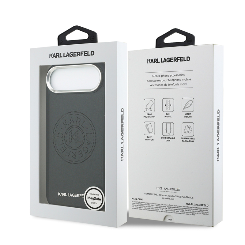 Apple iPhone 17 Air Kılıf Karl Lagerfeld Orjinal Lisanslı M-safe Şarj Özellikli Delikli Tasarım Metal Logolu PU Deri Kapak - 9