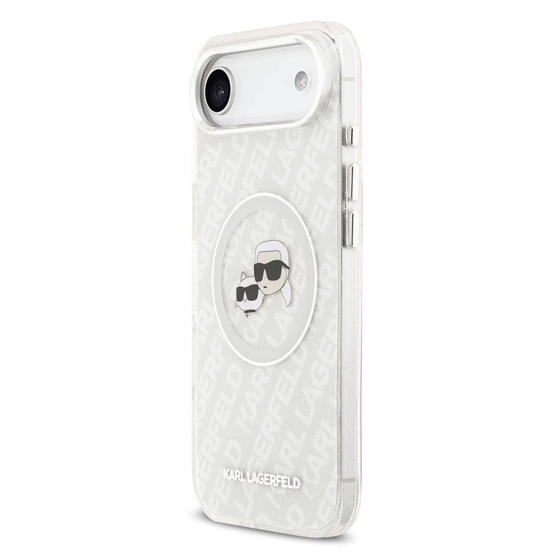 Apple iPhone 17 Air Kılıf Karl Lagerfeld Orjinal Lisanslı Parlayan Simli Karl & Choupette Heads Kapak - 17