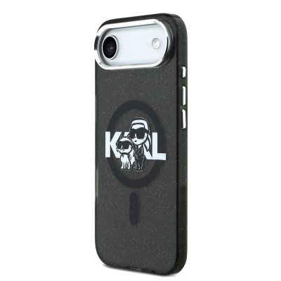 Apple iPhone 17 Air Kılıf Karl Lagerfeld Orjinal Lisanslı Parlayan Simli Karl & Choupette Sketch Logo Kapak - 3
