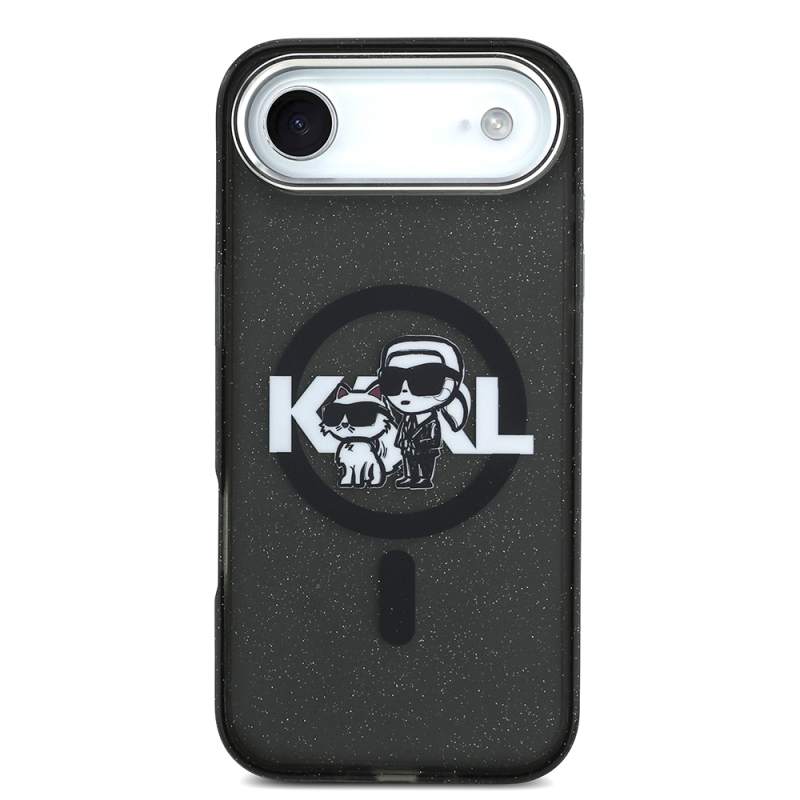 Apple iPhone 17 Air Kılıf Karl Lagerfeld Orjinal Lisanslı Parlayan Simli Karl & Choupette Sketch Logo Kapak - 4