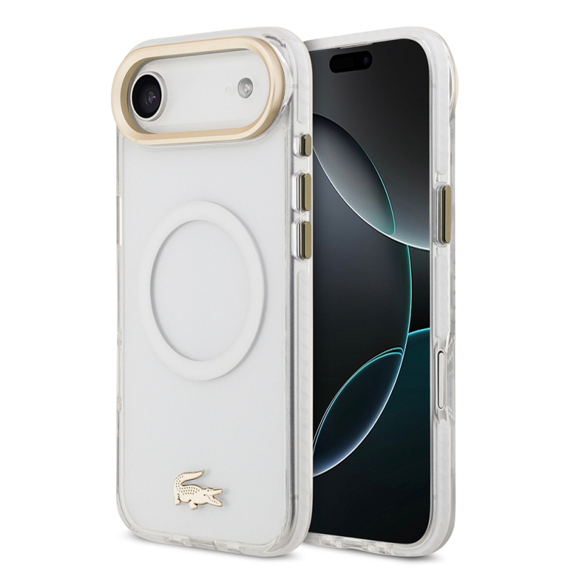 Apple iPhone 17 Air Kılıf Lacoste Orjinal Lisanslı M-safe Şarj Özellikli Gold Timsah Logolu Buzlu Kapak - 2