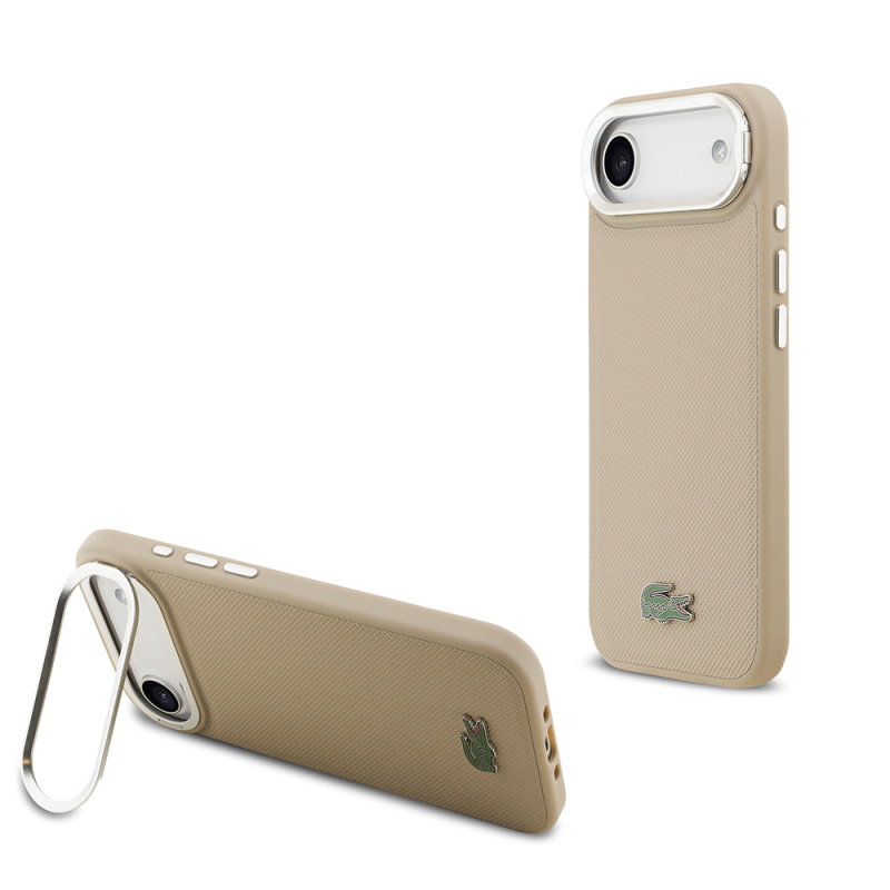 Apple iPhone 17 Air Kılıf Lacoste Orjinal Lisanslı M-safe Şarj Özellikli PU Pike Desenli Standlı Metal Logolu Kapak - 1