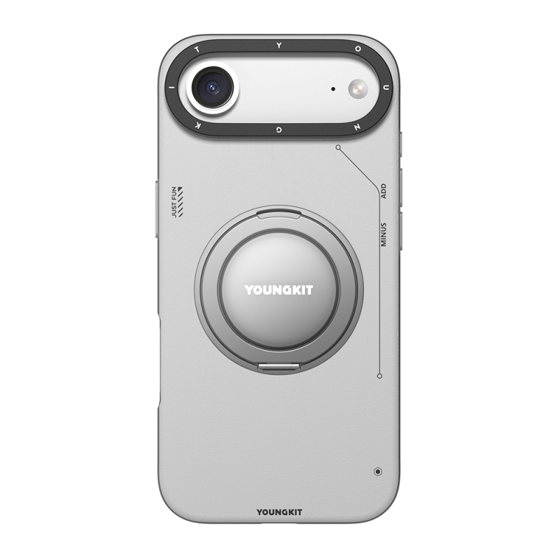 Apple iPhone 17 Air Kılıf M-safe Şarj Özellikli 360 Derece Standlı Basit Mat Deri Desenli Youngkit Tech Leather Serisi Kapak - 1