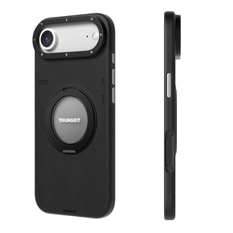 Apple iPhone 17 Air Kılıf M-safe Şarj Özellikli 360 Derece Standlı Basit Mat Deri Desenli Youngkit Tech Leather Serisi Kapak - 7