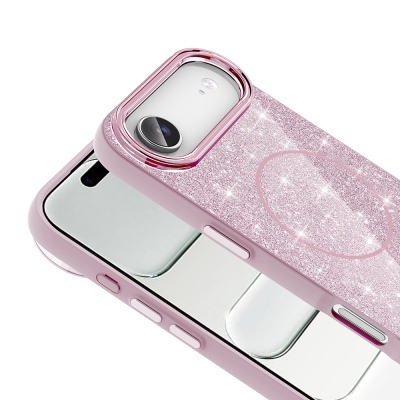 Apple iPhone 17 Air Kılıf M-safe Şarj Özellikli Parlayan Simli Zore Okso Kapak - 15