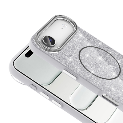 Apple iPhone 17 Air Kılıf M-safe Şarj Özellikli Parlayan Simli Zore Okso Kapak - 14