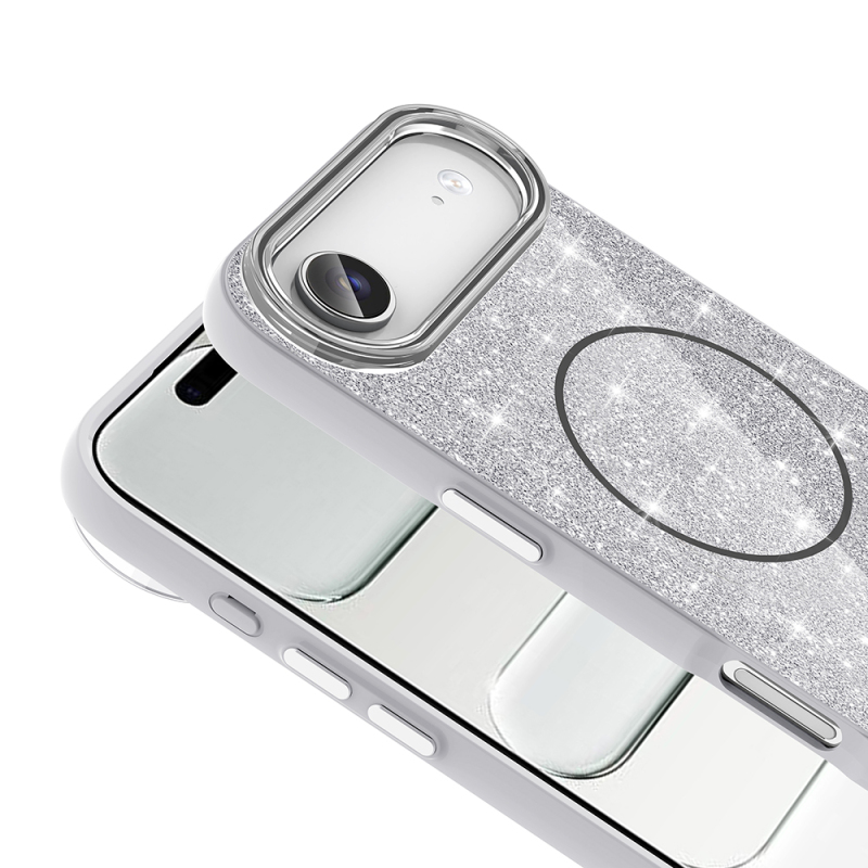 Apple iPhone 17 Air Kılıf M-safe Şarj Özellikli Parlayan Simli Zore Okso Kapak - 14