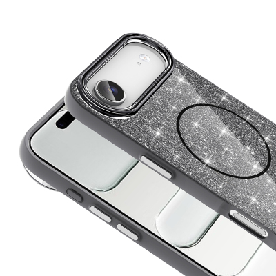 Apple iPhone 17 Air Kılıf M-safe Şarj Özellikli Parlayan Simli Zore Okso Kapak - 16