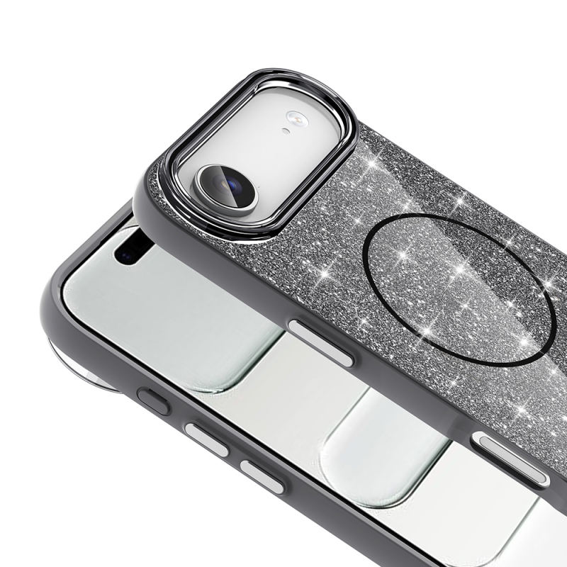 Apple iPhone 17 Air Kılıf M-safe Şarj Özellikli Parlayan Simli Zore Okso Kapak - 16