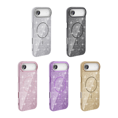 Apple iPhone 17 Air Kılıf M-safe Şarj Özellikli Parlayan Simli Zore Okso Kapak - 17