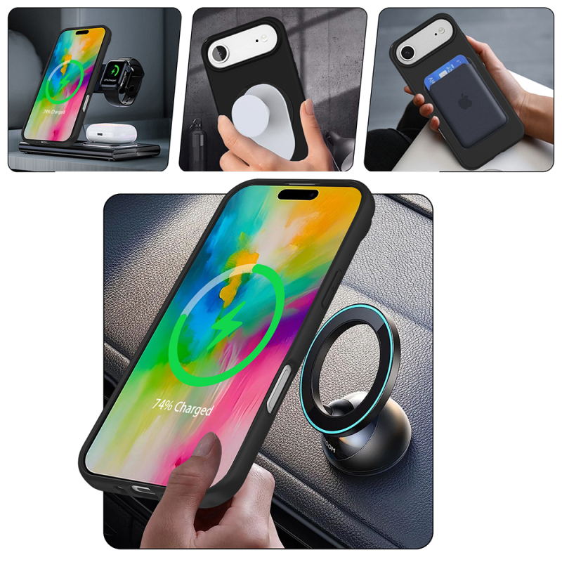 Apple iPhone 17 Air Kılıf M-safe Şarj Özellikli Standlı Zore Samara Kapak - 11