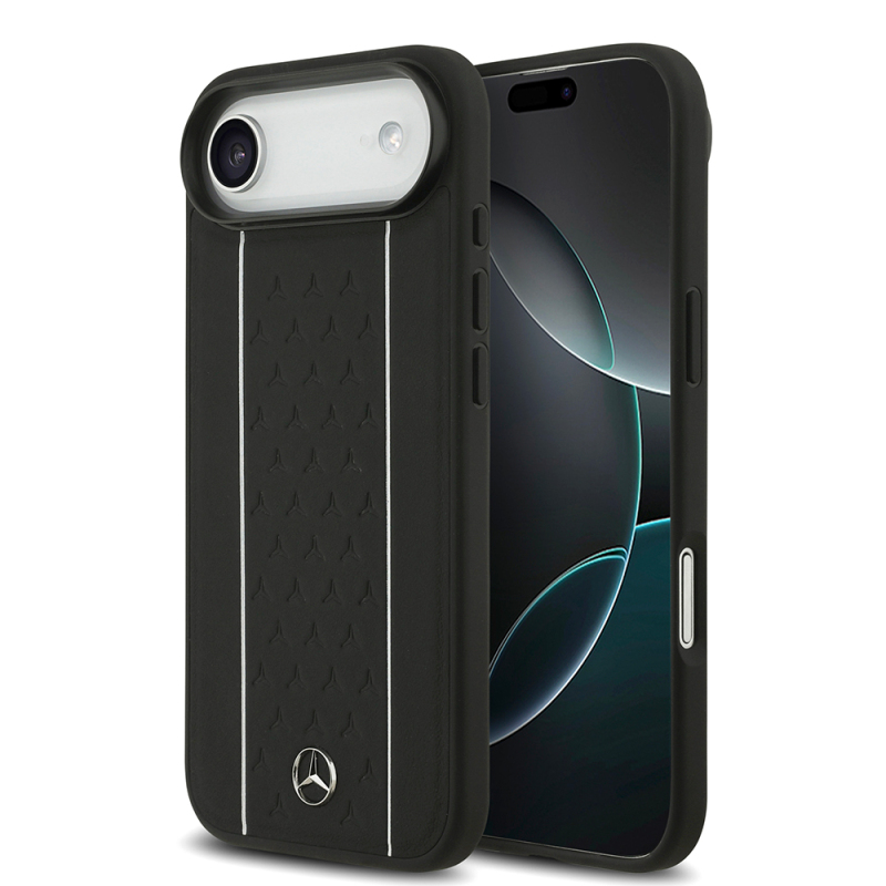 Apple iPhone 17 Air Kılıf Mercedes Benz Orjinal Lisanslı M-safe Şarj Özellikli Şeritli Yıldız Desenli Metal Logolu Deri Kapak - 1