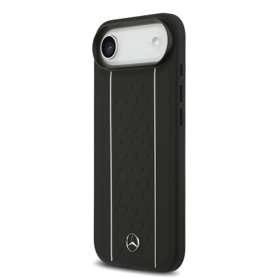 Apple iPhone 17 Air Kılıf Mercedes Benz Orjinal Lisanslı M-safe Şarj Özellikli Şeritli Yıldız Desenli Metal Logolu Deri Kapak - 3