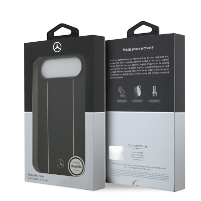 Apple iPhone 17 Air Kılıf Mercedes Benz Orjinal Lisanslı M-safe Şarj Özellikli Şeritli Yıldız Desenli Metal Logolu Deri Kapak - 9