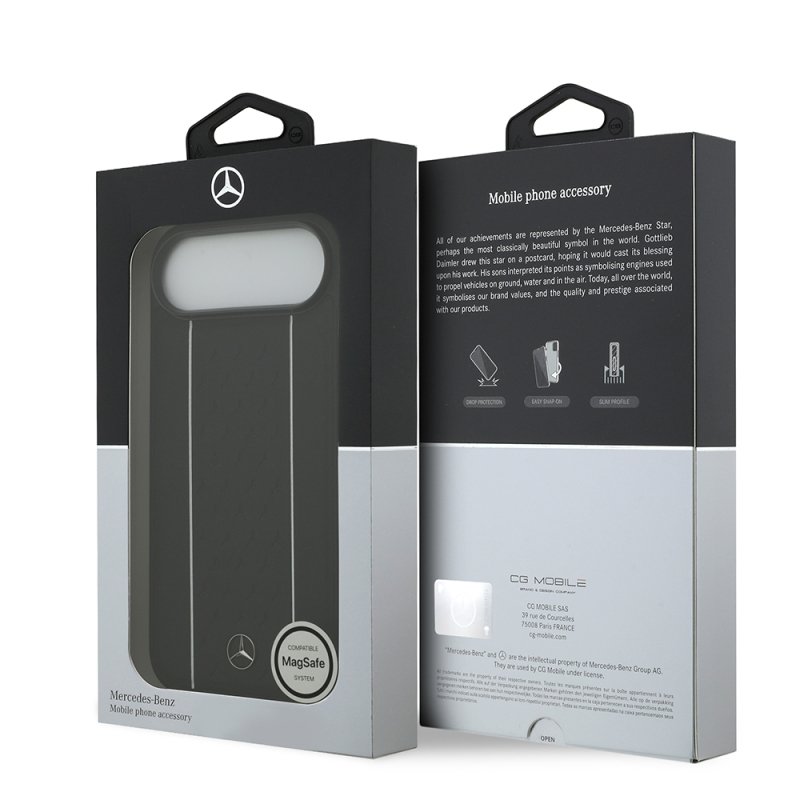 Apple iPhone 17 Air Kılıf Mercedes Benz Orjinal Lisanslı M-safe Şarj Özellikli Şeritli Yıldız Desenli Metal Logolu Deri Kapak - 9