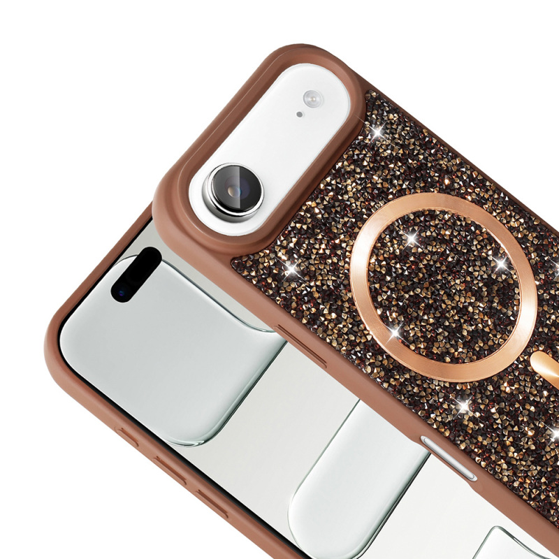 Apple iPhone 17 Air Kılıf Pırlanta Tasarımlı M-safe Şarj Özellikli Zore Mozaik Silikon Kapak - 8