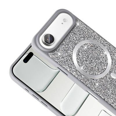 Apple iPhone 17 Air Kılıf Pırlanta Tasarımlı M-safe Şarj Özellikli Zore Mozaik Silikon Kapak - 9