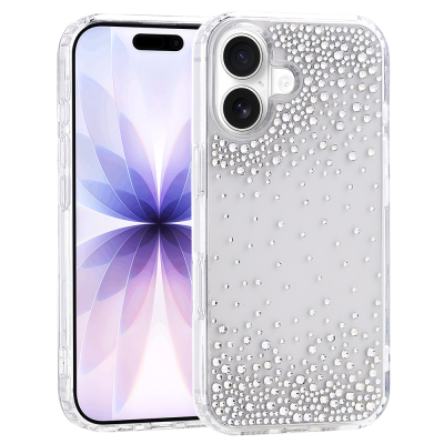 Apple iPhone 17 Case Airbag Design Drop Stone Embellished Transparent Zore Pera Silicone Cover - 3
