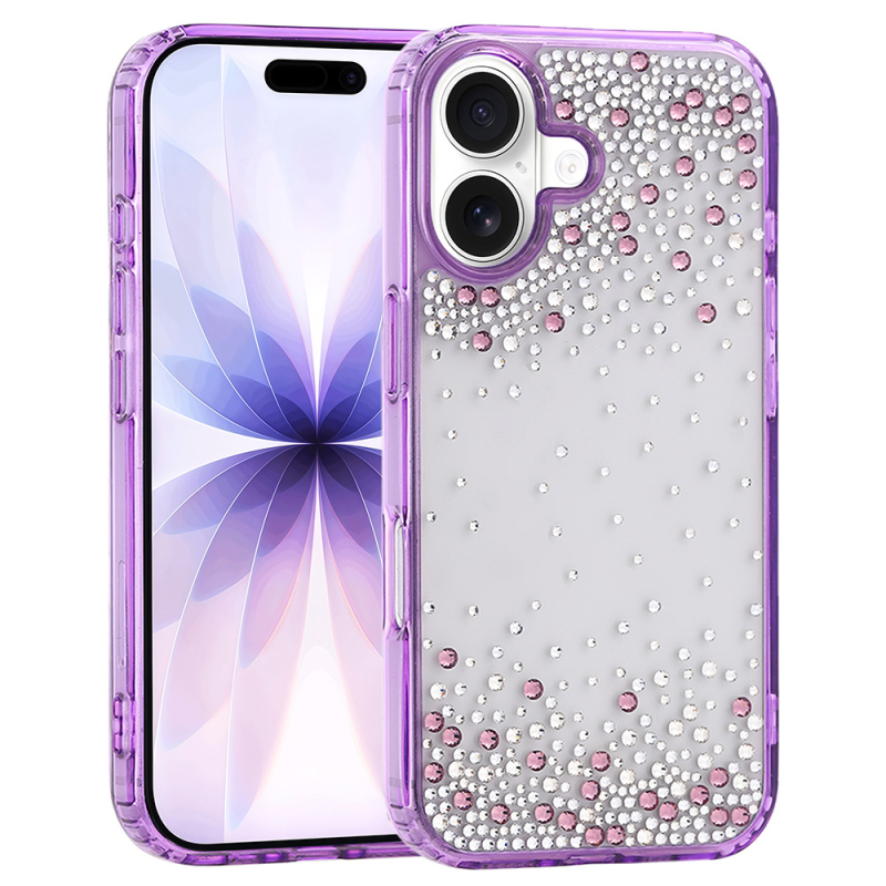 Apple iPhone 17 Case Airbag Design Drop Stone Embellished Transparent Zore Pera Silicone Cover - 2