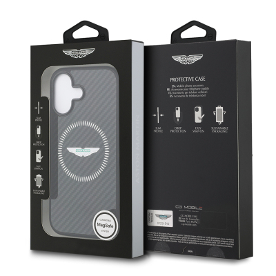 Apple iPhone 17 Case Aston Martin Original Licensed Carbon Fiber Cover M-Safe Charging Feature - 9