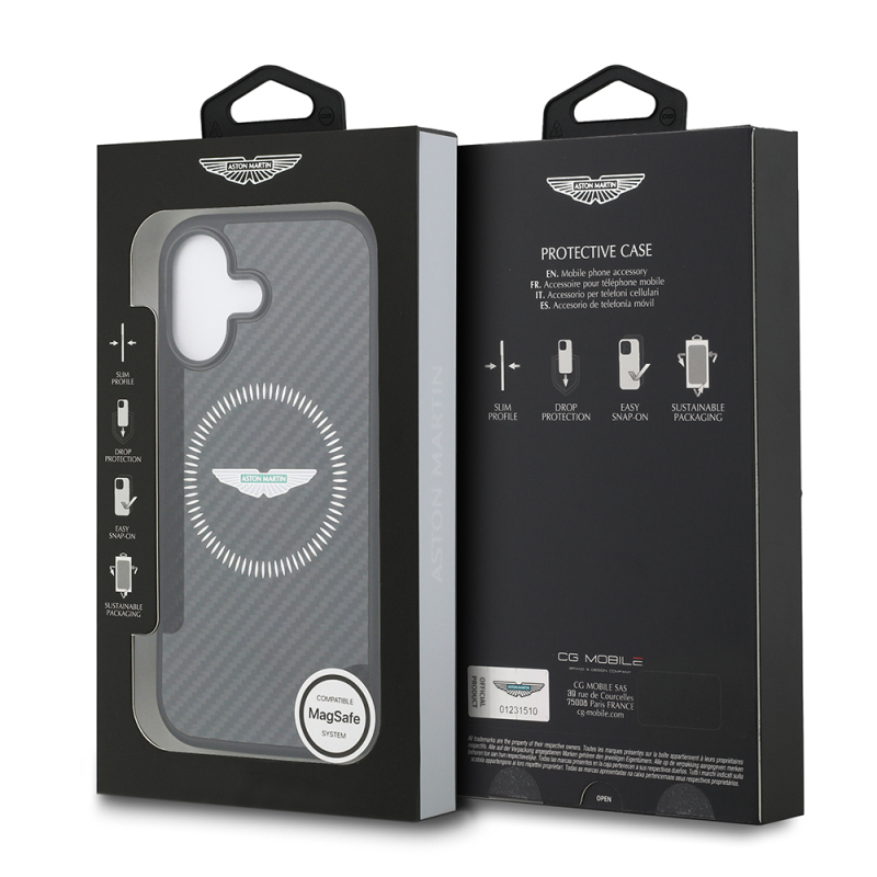 Apple iPhone 17 Case Aston Martin Original Licensed Carbon Fiber Cover M-Safe Charging Feature - 9
