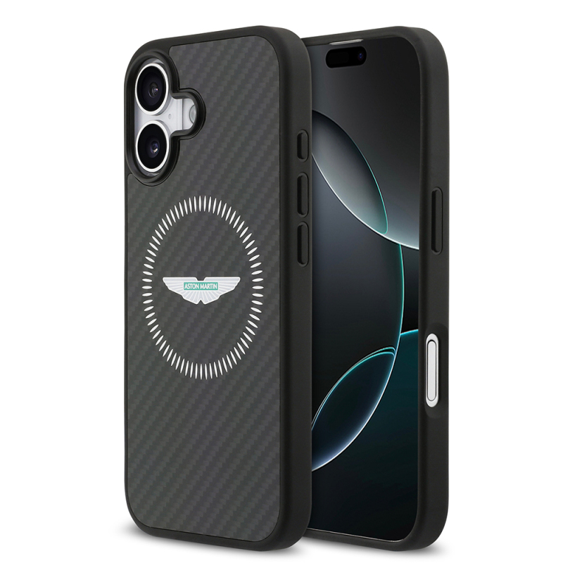 Apple iPhone 17 Case Aston Martin Original Licensed Carbon Fiber Kevlar Cover M-Safe Charging Feature - 1