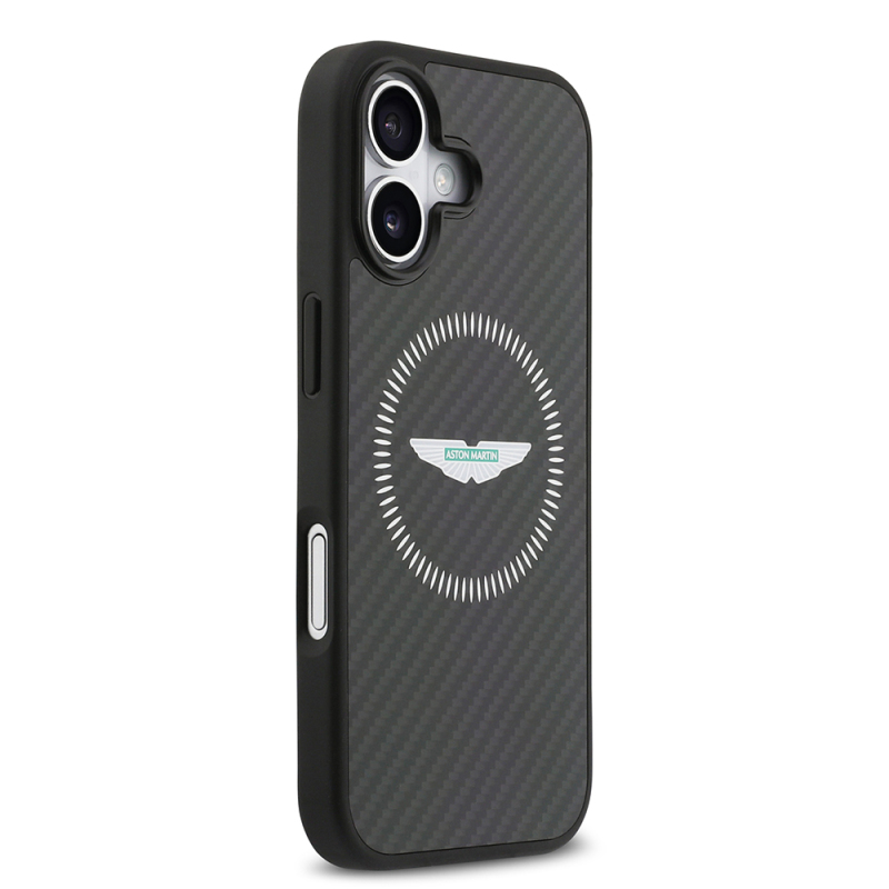 Apple iPhone 17 Case Aston Martin Original Licensed Carbon Fiber Kevlar Cover M-Safe Charging Feature - 5