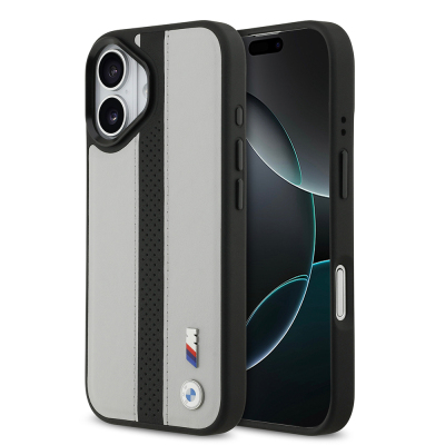 Apple iPhone 17 Case BMW Original Licensed M-safe Charging Feature Leather Back Surface Metal Logo Perforated Strip Design Cover - 2