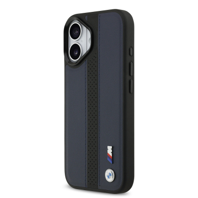 Apple iPhone 17 Case BMW Original Licensed M-safe Charging Feature Leather Back Surface Metal Logo Perforated Strip Design Cover - 19