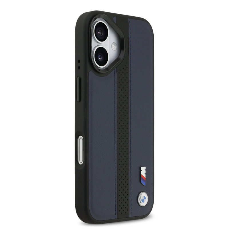 Apple iPhone 17 Case BMW Original Licensed M-safe Charging Feature Leather Back Surface Metal Logo Perforated Strip Design Cover - 21