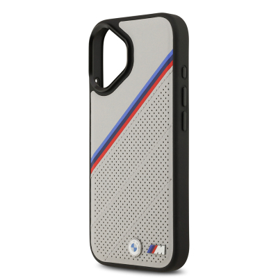 Apple iPhone 17 Case BMW Original Licensed M-Safe Charging Feature M Logo Three Stripe Perforated Leather Cover - 8