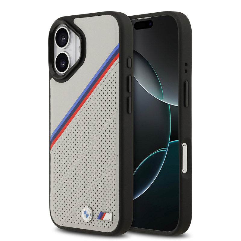 Apple iPhone 17 Case BMW Original Licensed M-Safe Charging Feature M Logo Three Stripe Perforated Leather Cover - 2