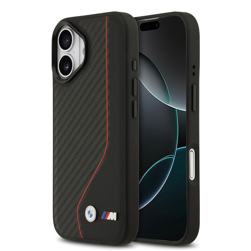 Apple iPhone 17 Case BMW Original Licensed M-Safe Charging Feature Metal BMW and M Logo PU Carbon Design Cover - 1