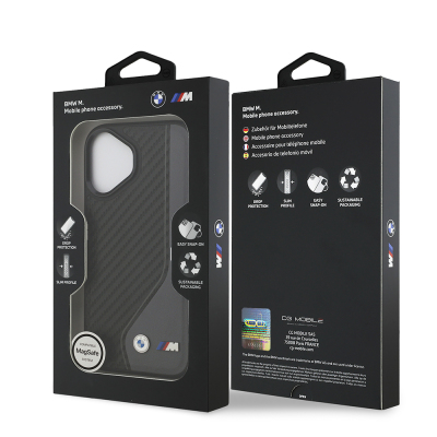 Apple iPhone 17 Case BMW Original Licensed M-Safe Charging Feature Metal BMW and M Logo PU Carbon Design Cover - 17